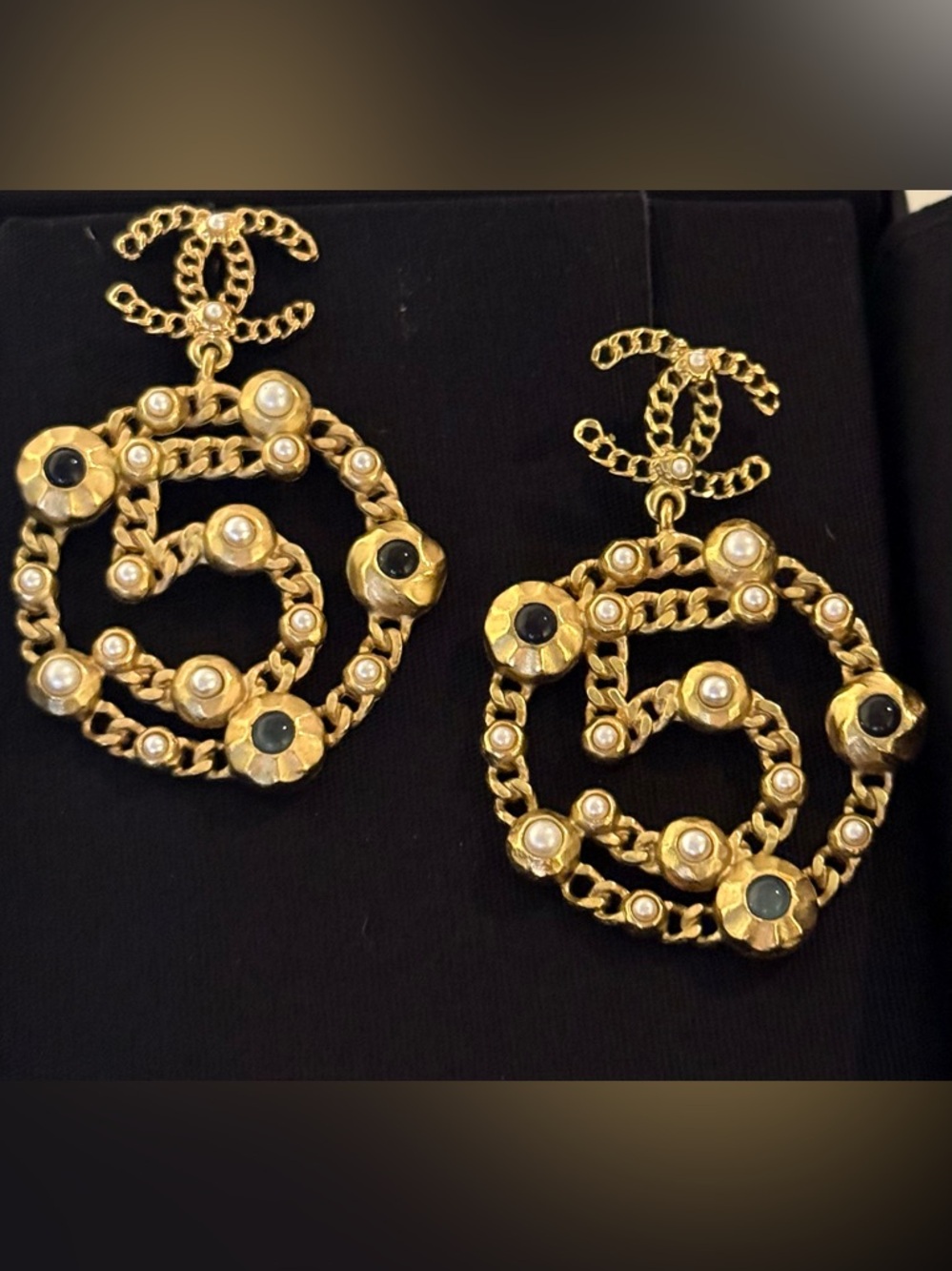 CHANEL Faux Pearl and Resin CC No. 5 Drop Earrings